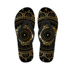 Black And Gold Mandala Print Flip Flops