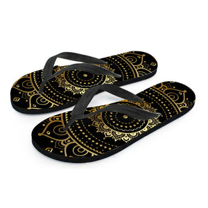 Black And Gold Mandala Print Flip Flops