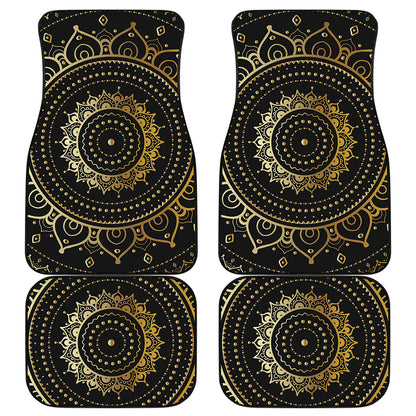 Black And Gold Mandala Print Front and Back Car Floor Mats