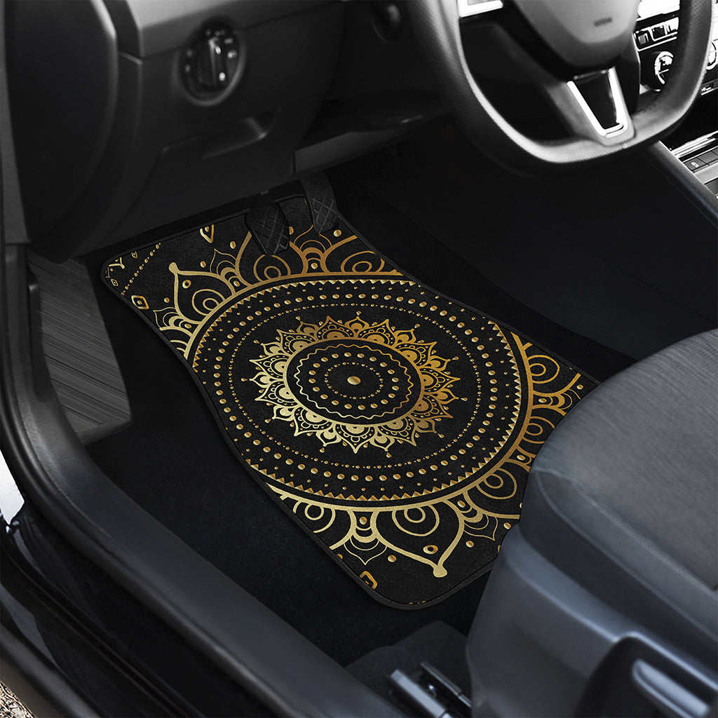 Black And Gold Mandala Print Front and Back Car Floor Mats