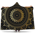 Black And Gold Mandala Print Hooded Blanket