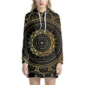 Black And Gold Mandala Print Pullover Hoodie Dress