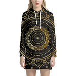 Black And Gold Mandala Print Hoodie Dress