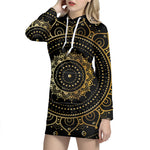 Black And Gold Mandala Print Hoodie Dress