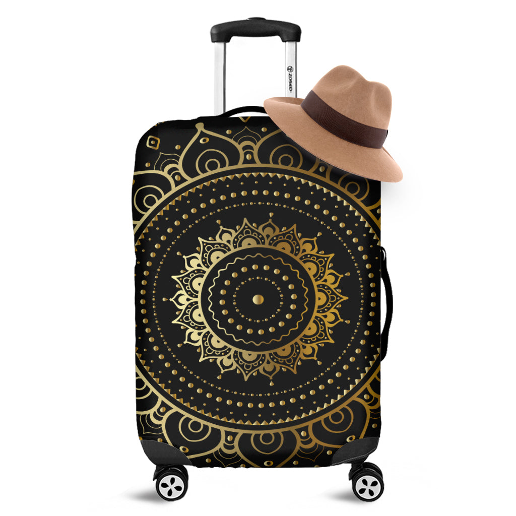 Black And Gold Mandala Print Luggage Cover