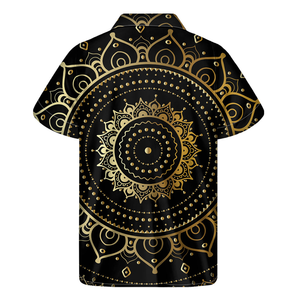 Black And Gold Mandala Print Men's Short Sleeve Shirt