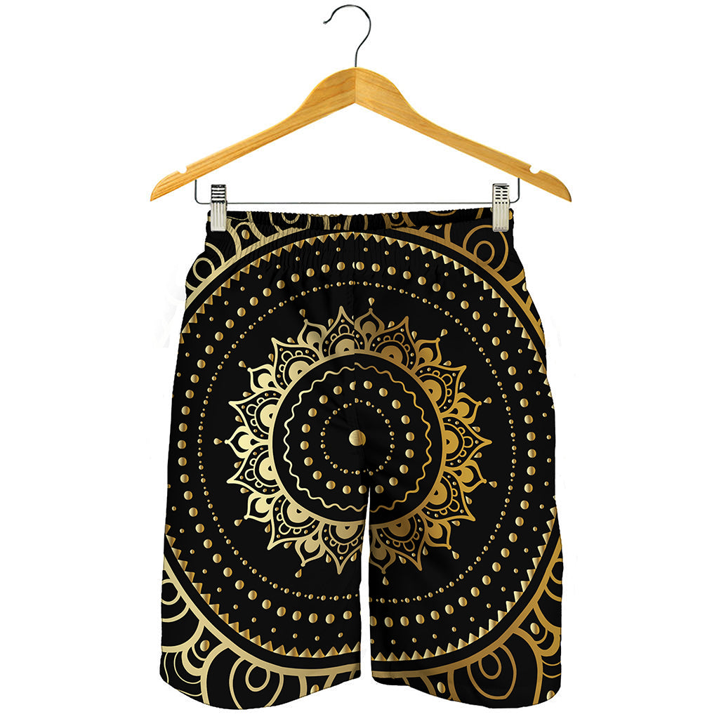 Black And Gold Mandala Print Men's Shorts