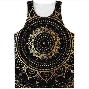 Black And Gold Mandala Print Men's Tank Top