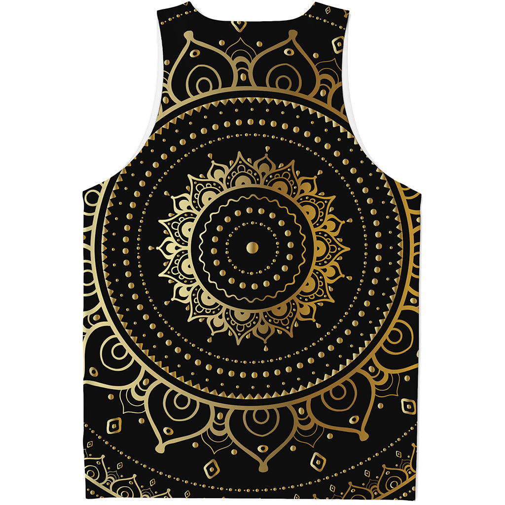 Black And Gold Mandala Print Men's Tank Top