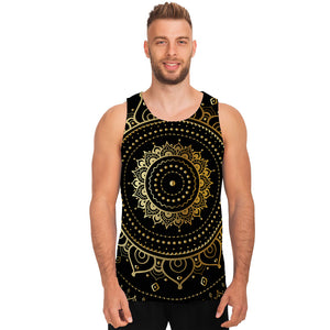 Black And Gold Mandala Print Men's Tank Top