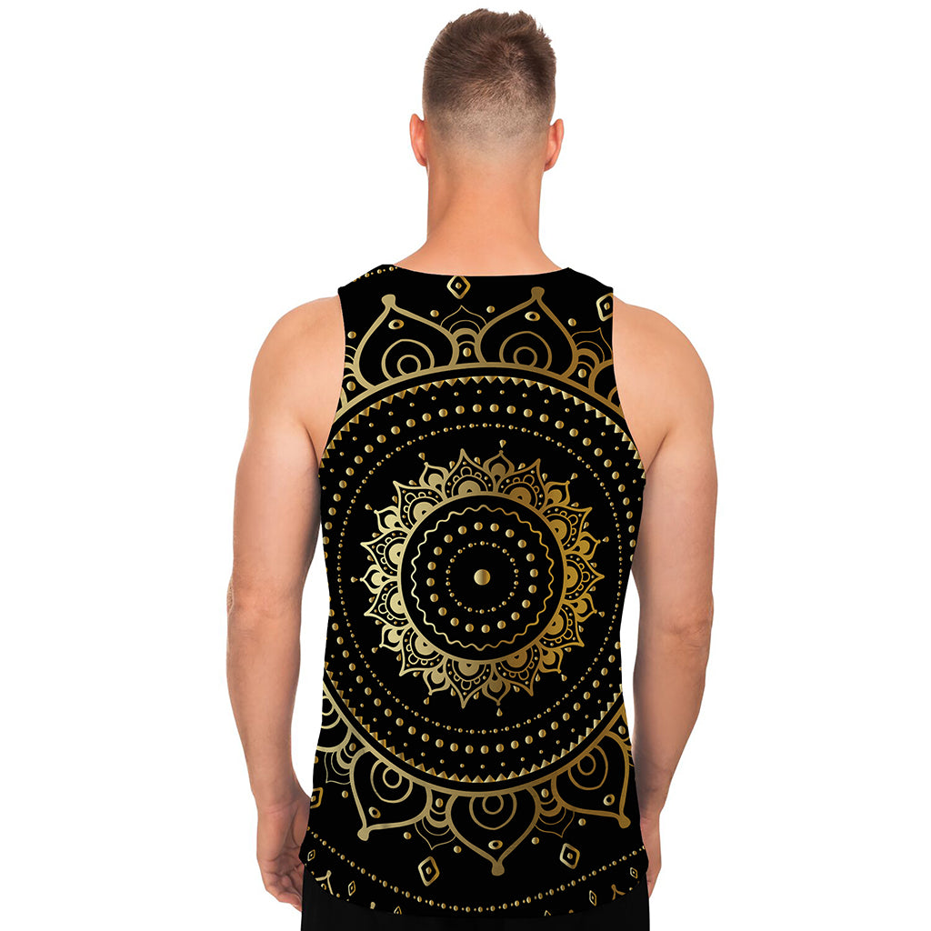 Black And Gold Mandala Print Men's Tank Top