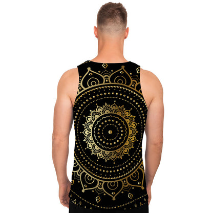 Black And Gold Mandala Print Men's Tank Top
