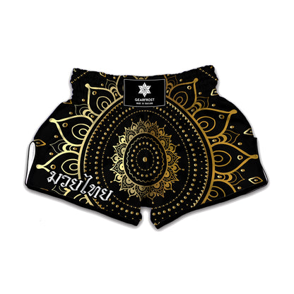 Black And Gold Mandala Print Muay Thai Boxing Shorts