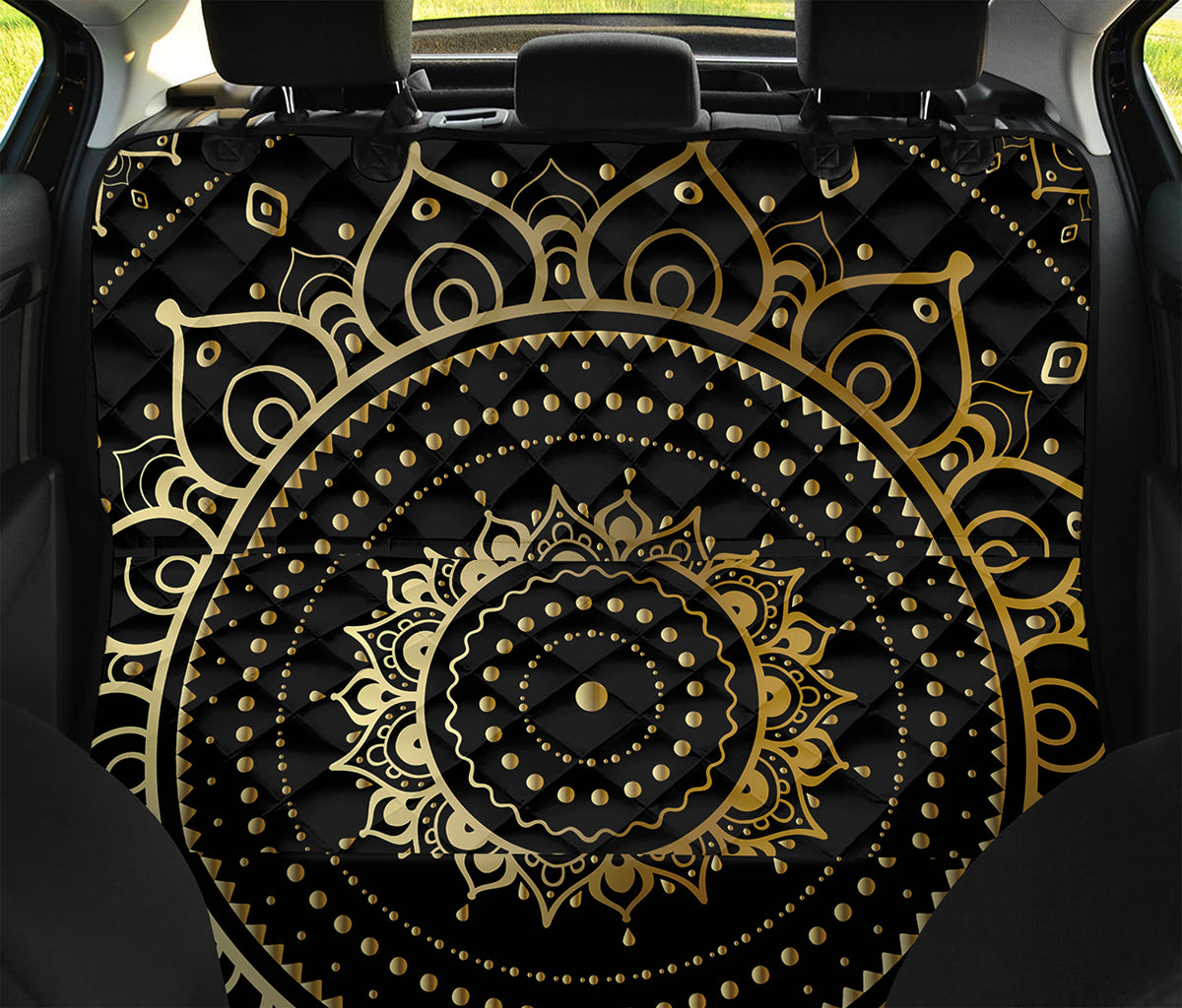 Black And Gold Mandala Print Pet Car Back Seat Cover