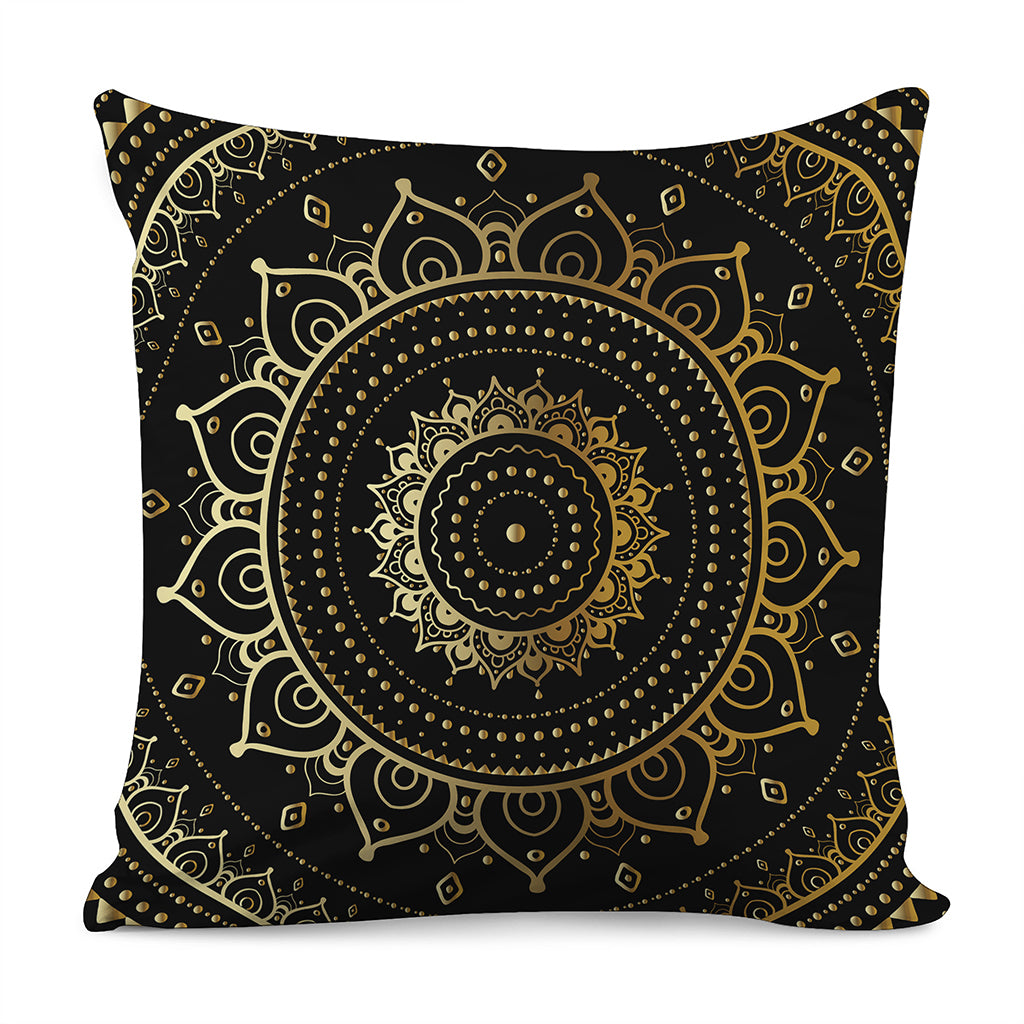 Black And Gold Mandala Print Pillow Cover