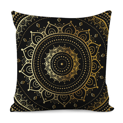 Black And Gold Mandala Print Pillow Cover