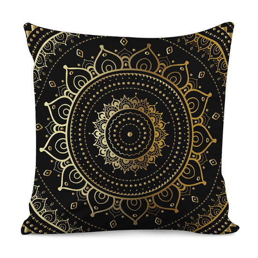Black And Gold Mandala Print Pillow Cover