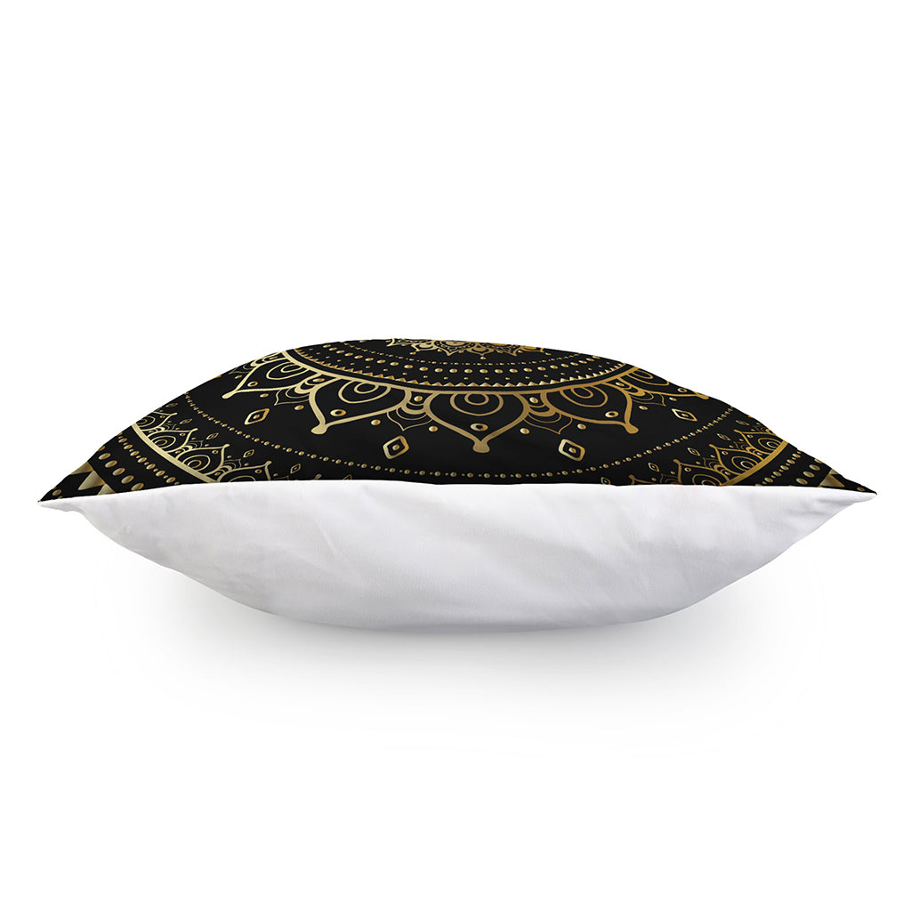 Black And Gold Mandala Print Pillow Cover