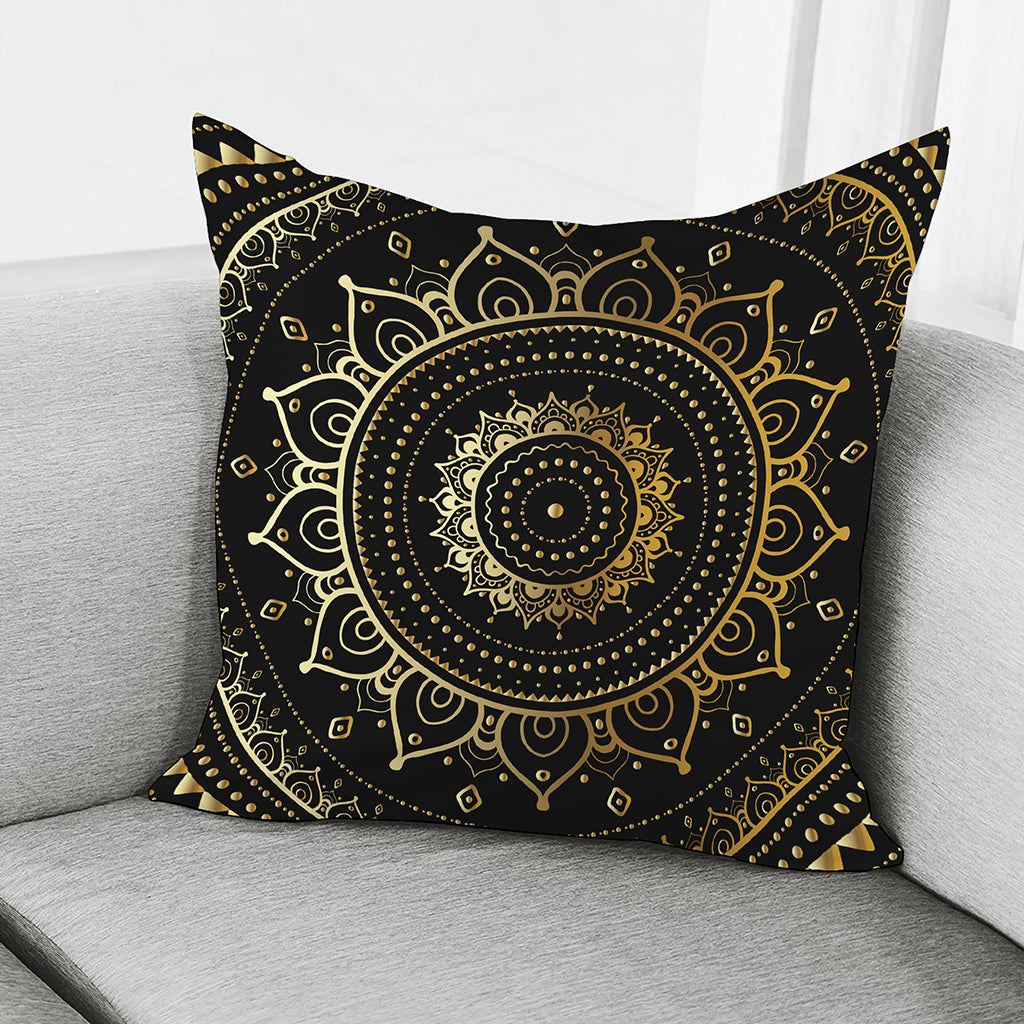 Black And Gold Mandala Print Pillow Cover
