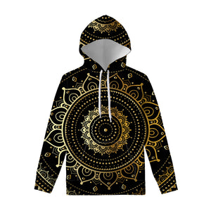 Black And Gold Mandala Print Pullover Hoodie