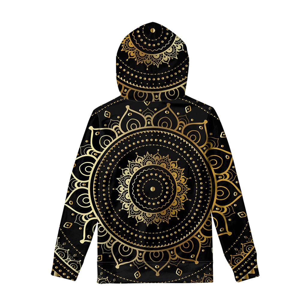 Black And Gold Mandala Print Pullover Hoodie