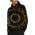 Black And Gold Mandala Print Pullover Hoodie