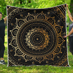 Black And Gold Mandala Print Quilt