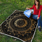 Black And Gold Mandala Print Quilt