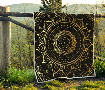Black And Gold Mandala Print Quilt