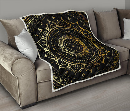 Black And Gold Mandala Print Quilt