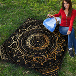 Black And Gold Mandala Print Quilt