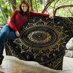 Black And Gold Mandala Print Quilt