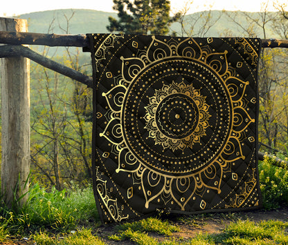 Black And Gold Mandala Print Quilt