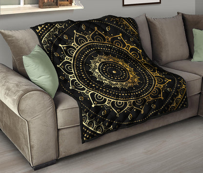 Black And Gold Mandala Print Quilt