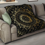 Black And Gold Mandala Print Quilt