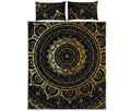 Black And Gold Mandala Print Quilt Bed Set