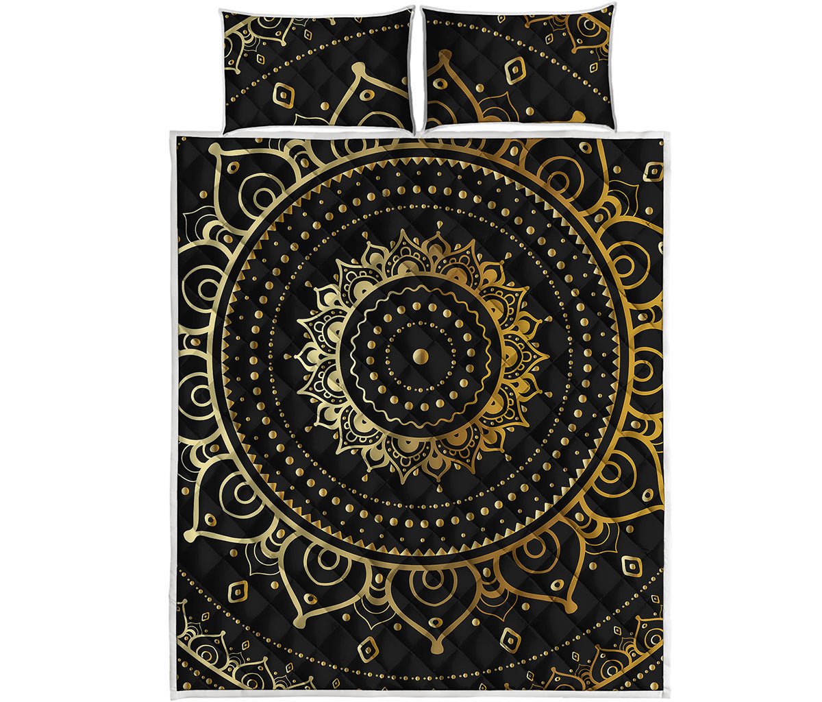 Black And Gold Mandala Print Quilt Bed Set