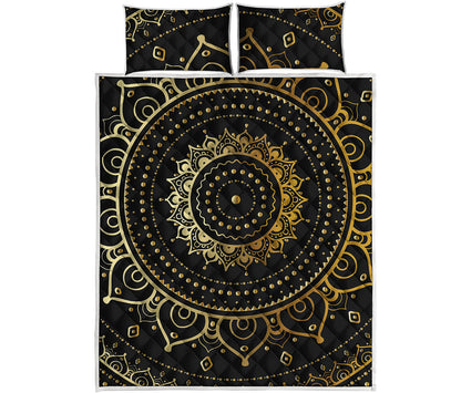 Black And Gold Mandala Print Quilt Bed Set
