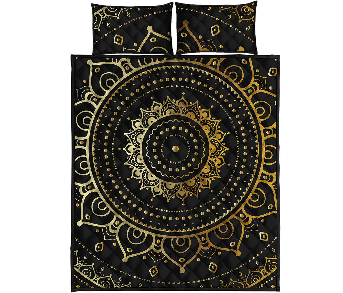 Black And Gold Mandala Print Quilt Bed Set