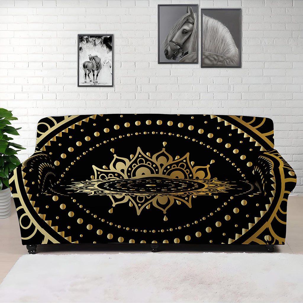 Black And Gold Mandala Print Sofa Cover
