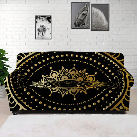Black And Gold Mandala Print Sofa Cover