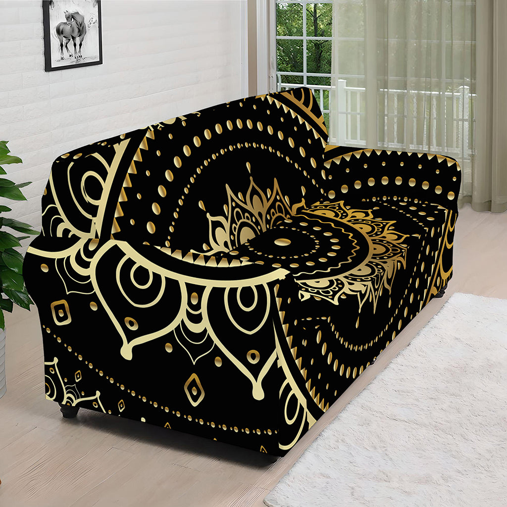 Black And Gold Mandala Print Sofa Cover