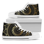 Black And Gold Mandala Print White High Top Shoes