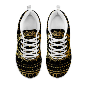 Black And Gold Mandala Print White Sneakers