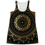Black And Gold Mandala Print Women's Racerback Tank Top