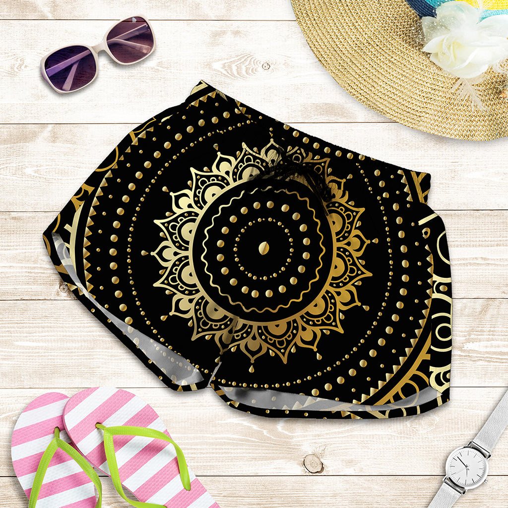 Black And Gold Mandala Print Women's Shorts