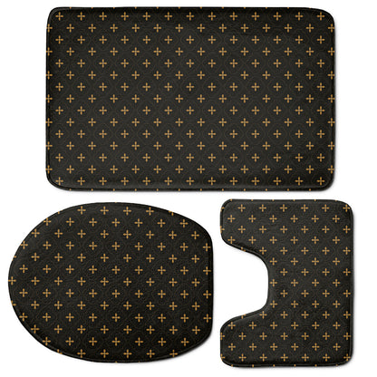 Black And Gold Orthodox Pattern Print 3 Piece Bath Mat Set