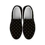 Black And Gold Orthodox Pattern Print Black Slip On Shoes