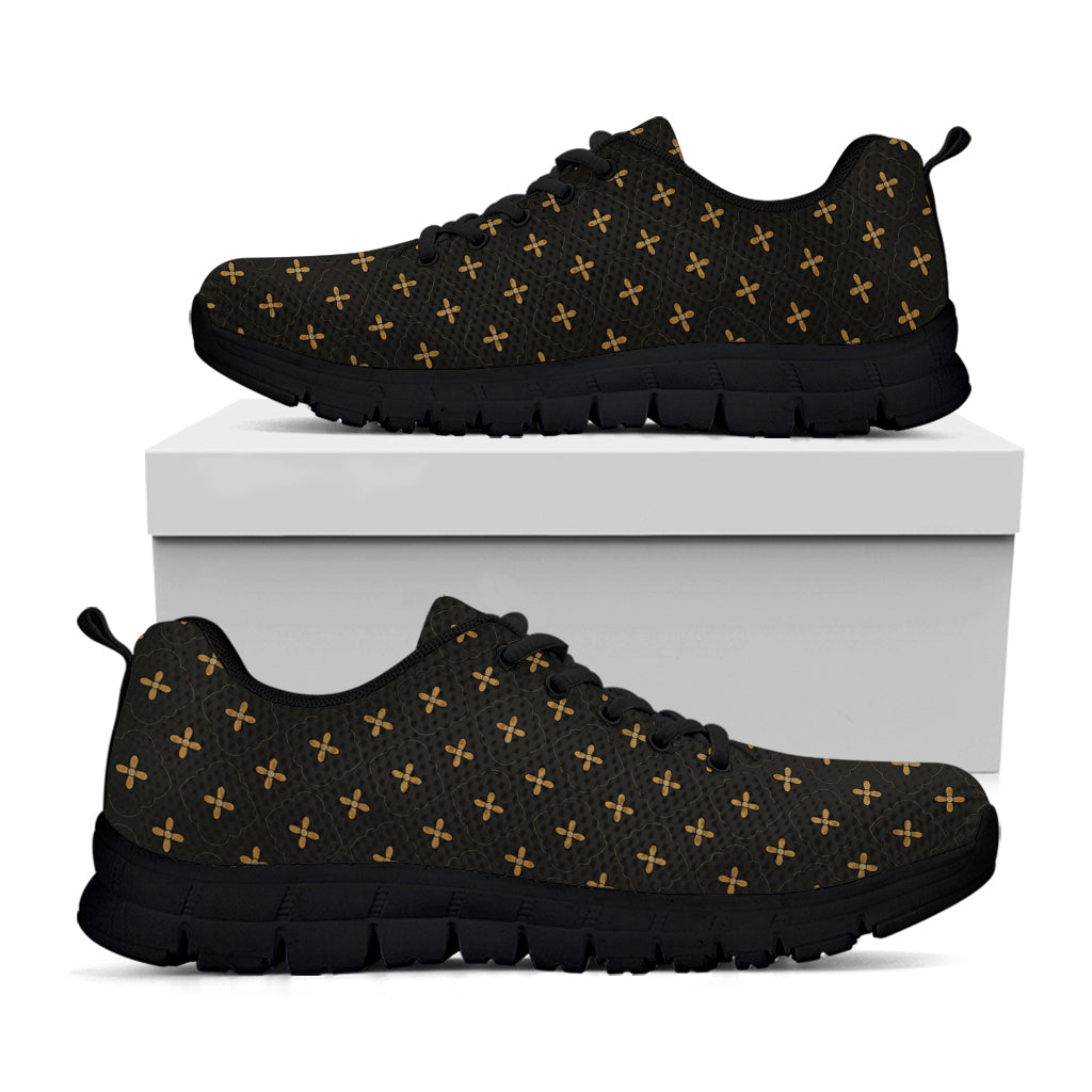 Black And Gold Orthodox Pattern Print Black Sneakers