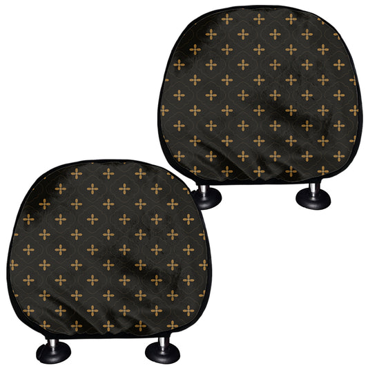 Black And Gold Orthodox Pattern Print Car Headrest Covers
